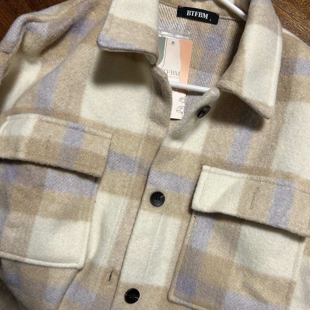 Flannel long sleeve button down jacket